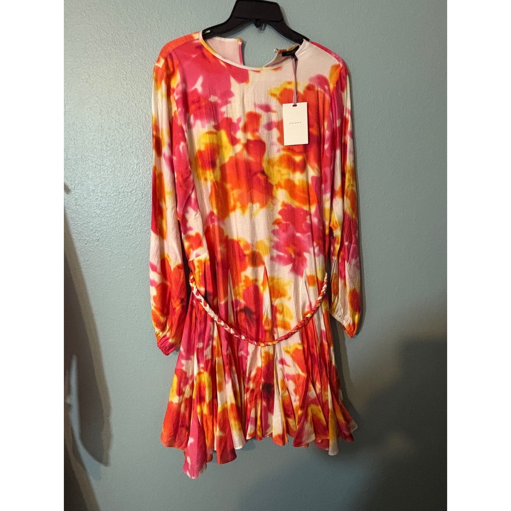 Alex Marie Womens Watercolor Floral Pleated Dress Pink Orange Yellow Size 12 NEW